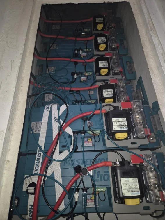 Mastervolt lithium battery bank with remote battery switches on a catamaran
