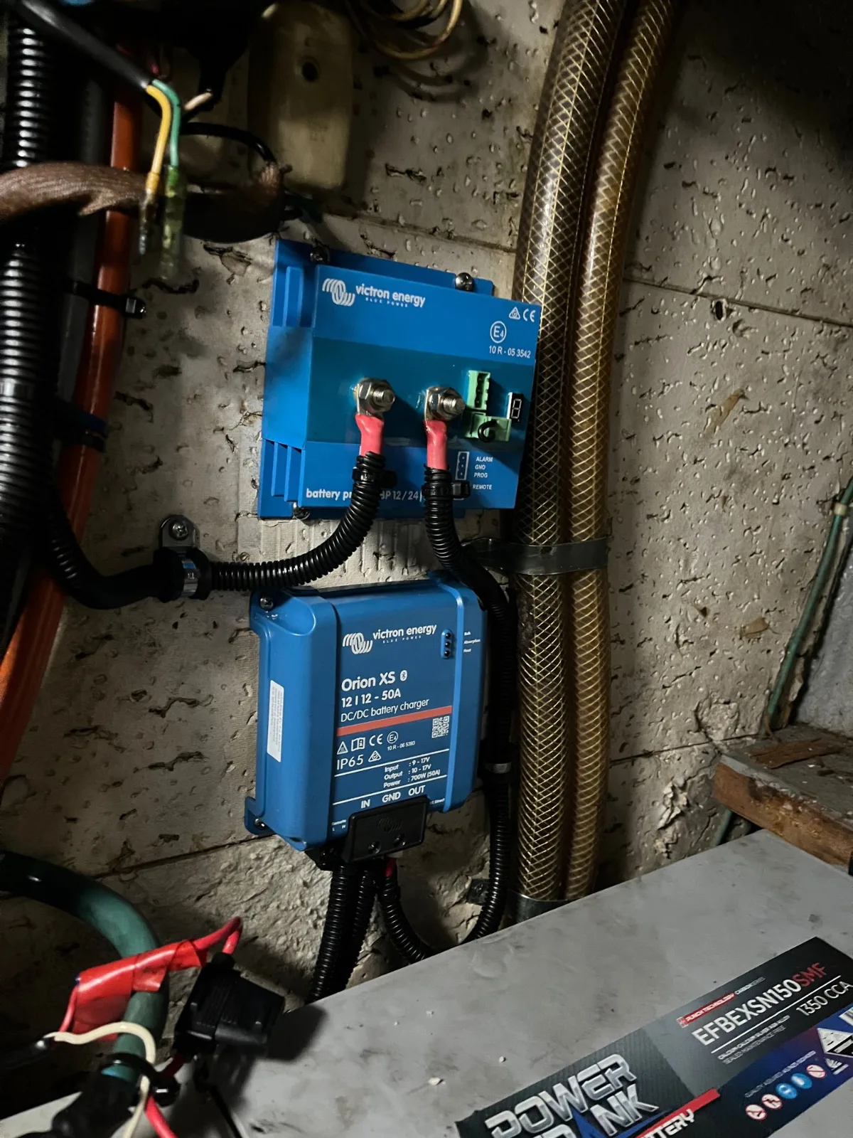 Victron Orion XS DC-DC chargers installed to charge the new lithium house bank from the engine